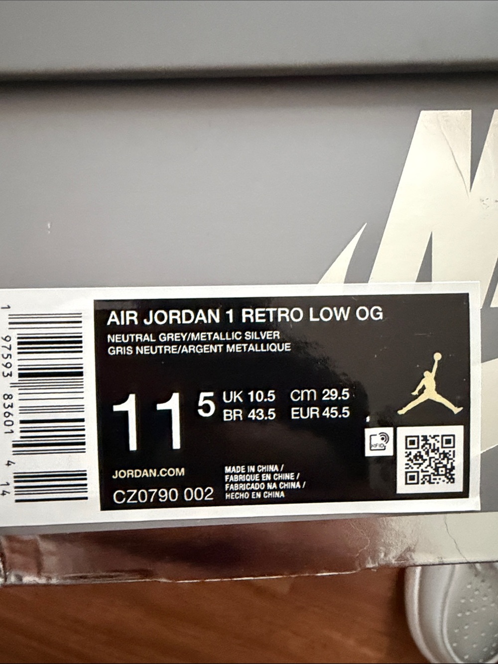 Nike Air Jordan 1 Low OG Sneakers - Light Gray with Metallic. - Picture 7 of 7